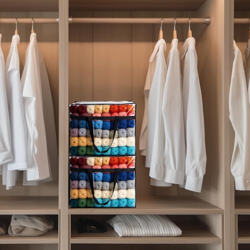 2 Packs Large Yarn Storage Bags for Knitting and Crochet Projects, Clear Organizer with Dual Zippers, Dustproof and Portable PVC Material