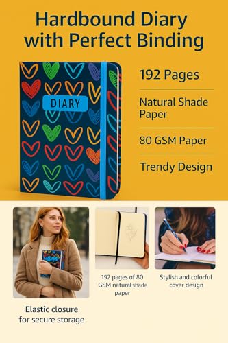Image of COI Colorful Heart Notebook 5.5x8.5″ - 192 Pages of 80 GSM Natural-Shade Unlined Paper, Hardcover with Elastic Band, Two Satin Ribbons & Rounded Edges