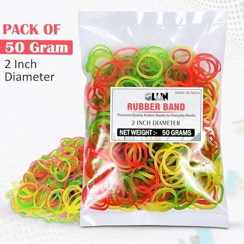Image of GLUN Multicolour Rubber Bands 50g Pack, 2 Inch Elastic Bands for Packing, Bundling, Kitchen Storage, Home & Office Organising