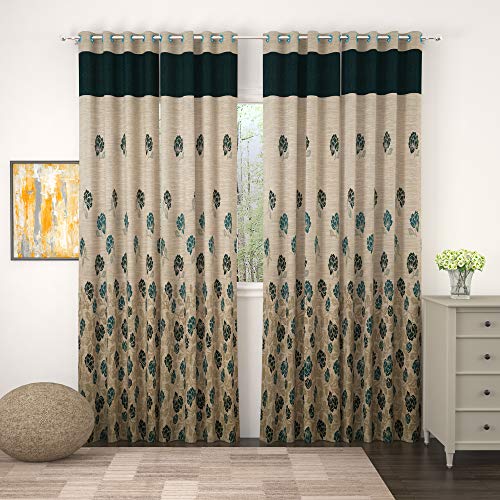 Image of Story@Home Set of 4 Piece Jacquard Multi Eyelet Fancy 7 feet Premium Designer Door Curtains, 84 inch X 46 inch, Green