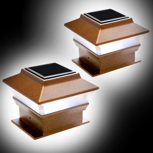Solar Powered Plastic Copper Square Deck Fence Mount LED Light - (Set of 2) for Bridges, Fences, Decks, & Posts