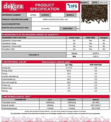 Edible Dark Chocolate Curls 50g