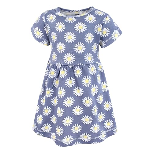 Image of Hudson Baby Girls Cotton Dresses, Blue Daisy, 3T