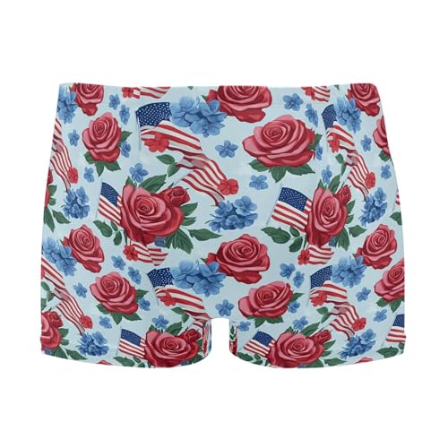 July 4th Independence Day American Flag Rose Mens Swim Trunk Swim Brief Square Leg Board Short S B0404602