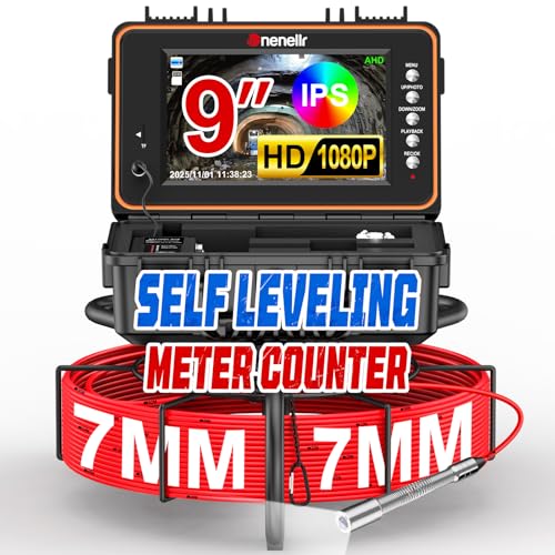 Dnenellr Camara Inspeccion Tuberias 20M con Sonda 512Hz, 1080P HD Cámara Tuberias con Autonivelante y DVR, Cable de 7MM, Impermeable IP68, Adecuada para Alcantarillado, Tuberías, Piscinas y Desagües