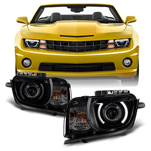 AKKON - For Black Smoked 2010 2011 2012 2013 Chevy Camaro Driver & Passenger Both Side Projector Headlights Set