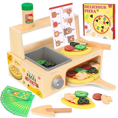 Charmofun Pizza Kinderküche Zubehör Holz, Kinderküche Zubehör Spielküche Pizza Set mit Pizzaofen Schürze Mütze Handschuhe, Rollenspiele Kinder ab 3 Jahre, Holzspielzeug Geschenke für Jungen Mädchen Charmofun Pizza Kinderküche Zubehör Holz, Kinderküche Zubehör Spielküche Pizza Set mit Pizzaofen Schürze Mütze Handschuhe, Rollenspiele Kinder ab 3 Jahre, Holzspielzeug Geschenke für Jungen Mädchen