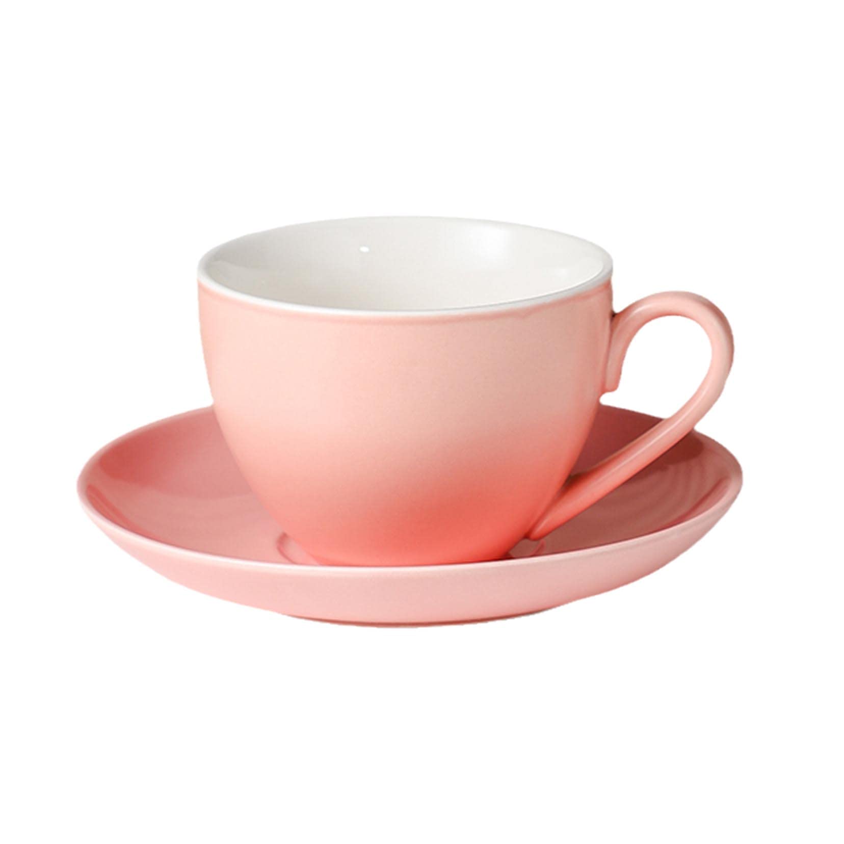 Einfarbige Keramik, 7,4 Oz/220 Ml, Elegantes Set Aus Latte-Tassen Und Untertassen, Moderne, Mehrfarbige Tassen, Ein Tolles Geschenk, Ideal Für Tee, Kaffee, Cappuccin Pink-550ml