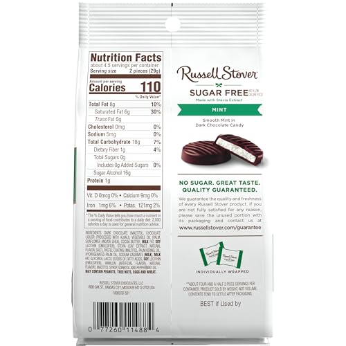 RUSSELL STOVER Sugar Free Dark Chocolate Mint Patties Candy, 4.5 oz. bag - image 9