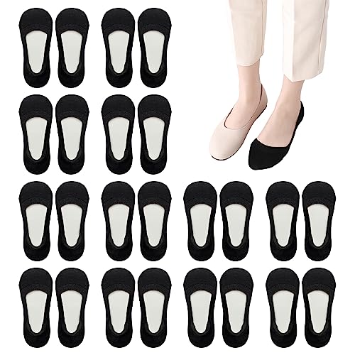 ZOCONE 12 Paia Calzini Fantasmini Donna Sottile, Tinta Nero Calzini Corti Eleganti Invisibili Antiscivolo Calze Fantasmini Donna Cotone Calzini Invisibili Seta per Primavera Estate Autunno
