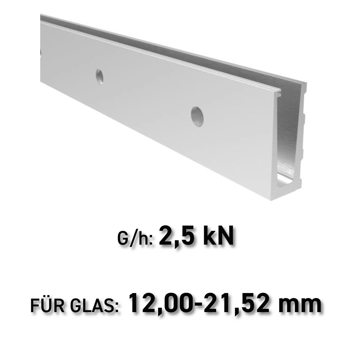 Sellon24® Ganzglasgeländer Profil U vorgesetzte Wandmontage Aluminium seitlich Schiene Balkon Terrasse Seitenverankerung Geländer eloxiert Wange 12-21,52 mm ALU (Profil U ELOX vorgesetzt - 125 cm)