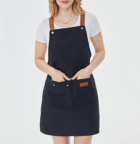 Miniatura 2 de Delantales de cocina de algodón de lona, delantal impermeable, delantal ajustable para lavar platos, delantales cómodos con bolsillos grandes