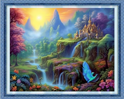 Image of Dooxvey Cross Stitch Kits for Adults Stamped Full Range of Embroidery Starter Kits for Beginners 11CT Printed Cross Stitch Patterns Needlepoint Kits Stamped Crossstitching-Scenery on Earth 16x20 inch