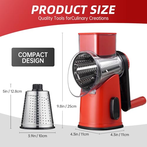 Rotary Hand Crank Cheese Grater,Cheese Shredder Vegetable Slicer(Red) - image 6