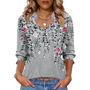 Kistore Tops for Women Dressy Casual 3/4 Length Sleeve Blouses with Pleated Cuffs 2026 Trendy Shirts