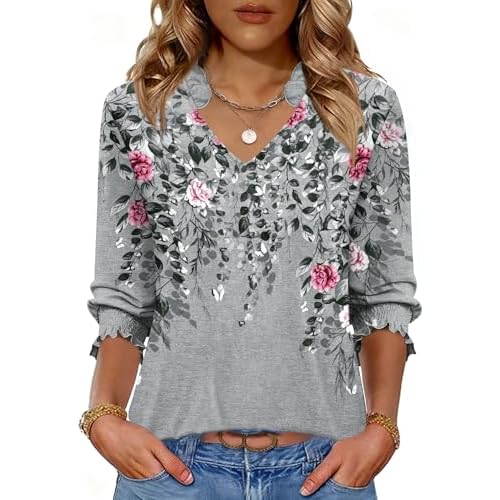 Kistore Tops for Women Dressy Casual 3/4 Length Sleeve Blouses with Pleated Cuffs 2026 Trendy Shirts