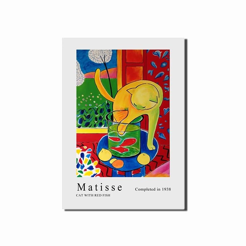 Amazon.co.jp: アンリ・マティス 猫と赤い魚ポスター抽象的な壁アート