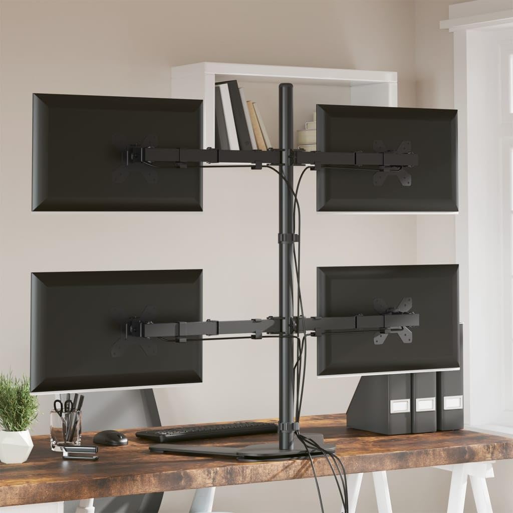 Supporto per monitor da scrivania, in acciaio nero, VESA 75/100 mm, supporto per monitor da tavolo per ufficio e lavoro domestico LH2A