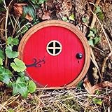 Cauaoa Red Fairy Garden Door for Trees, Fairy Doors for Trees Outdoor, Outdoor Tree Trunk Decoration, Mini Garden Sculpture Lawn Ornament Decor, Miniature Garden Buildings and Structures