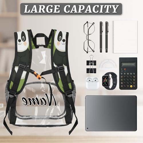 Cartoon Panda Personalized Clear Small Backpack for Stadium Events Funny Animal Custom Transparent Backpacks with Name Heavy Duty PVC Plastic See Through Clear Bag for Concerts2