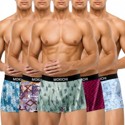 Image of Men's Printed Boxer Briefs | Stretchable Trunks with Comfortable Elastic Waistband | Multicolour Innerwear Pack of 5