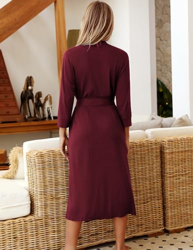 Image of Ekouaer Women Robes Long Knit Bathrobe Lightweight Soft Kimono Robes Casual Ladies Loungewear with Pockets
