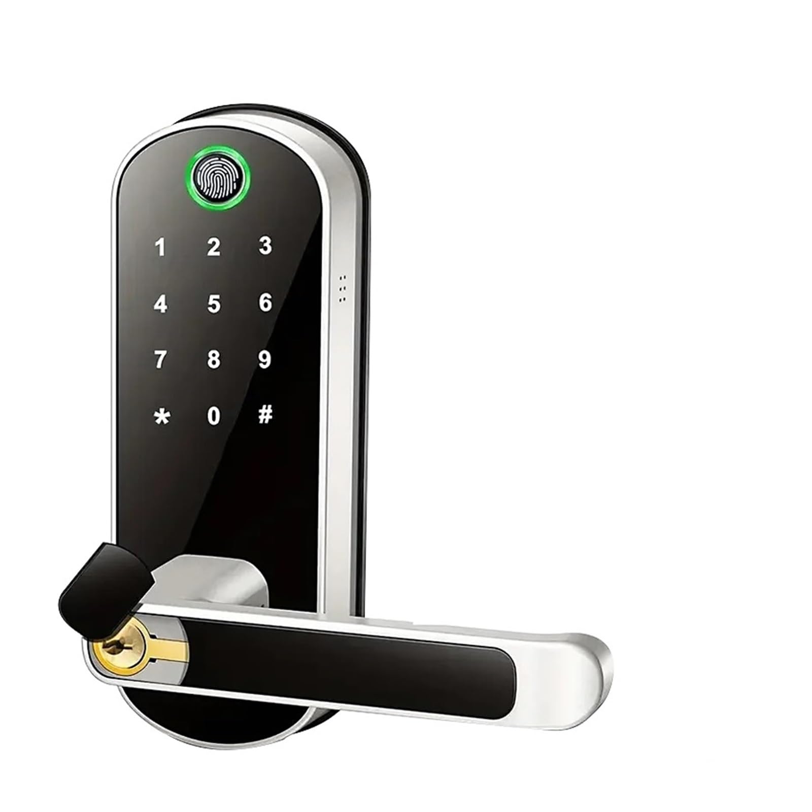 JVDDI Smart Door Handle, Smart Fingerprint Door Lock Remote Control Keyless Digital Password Electric Waterproof(Silver)