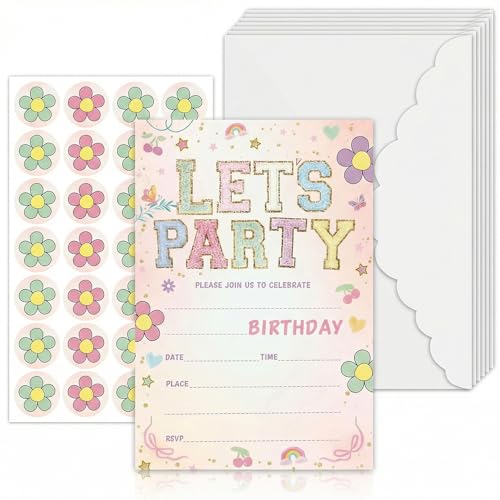 qinghemengxia Lets Party! Birthday Invitations - Cute Flower - 20Pcs Double-Sided Fill- In Invitation Cards & Envelopes For Boys Girls Birthday Party Favor & Supplies 6 x 4 Inch