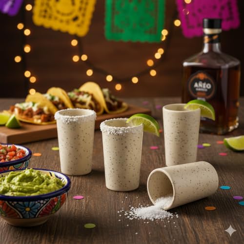 Image of Talavera Shot Glasses Set of 4 Authentic Mexican Tequila Shot Glasses - Hand-painted - 2 Oz (Granite Whisper)