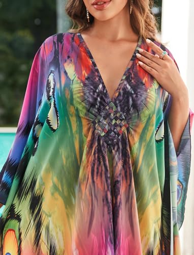 Image of KECVOT Kaftan Dresses for Women Plus Size Batwing Sleeve Caftans Long Bathing Suit Cover Up Maxi Beach Dress Loungewear