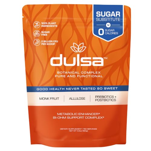 Dulsa Metabolic Sweetener – 100% Plant-based, Sugar Substitute - Non-Erythritol, Allulose & Monk Fruit Sweetener with Probiotics – Diabetic & Keto Friendly- Non-GMO - Scoop Included, 150 Servings
