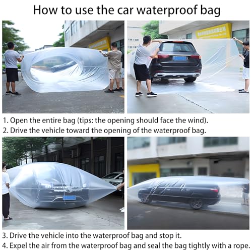 Image of Universal Plastic Car Cover,Fully Enclosed Sealed Car Flood Cover,Reusable Plastic Car Cover,Prevent Cars from Being Flooded,PE Material 13.1x22.9ft Suitable for Most Cars and SUVs