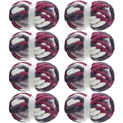 Image of MABOZOO Tie Dye Chunky Yarn for Crocheting 8 Pack,Fluffy Jumbo Chenille Yarn,Soft Plush Yarn Bulky,Giant Thick Fuzzy Yarn for Hand Knitting or Arm Knitting,Purple Multi (26 yds,8 oz Each Skein)