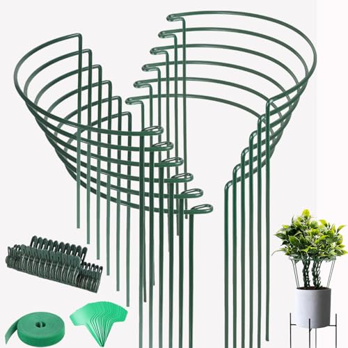 12 Pack Plant Support Stake, 16 Inch Peony Cages and Supports for Outdoor Plants, with 15 Pcs Plant Labels, 20 Pcs Plant Clips, 7ft Plant Ties
