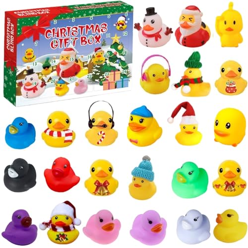 Duck Advent Calendar 2025, 24 Days Christmas Countdown Rubber Duck Set, Bath Toys Countdown Calendar Rubber Ducks Bath Toys Party Favor Gifts (B)