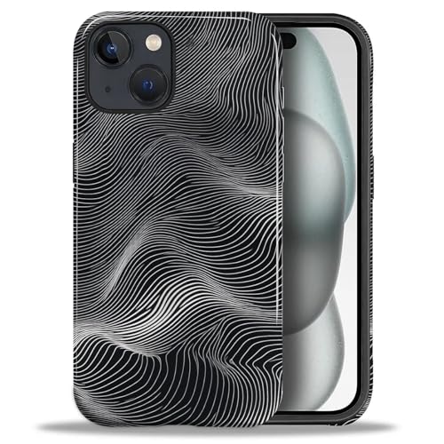 ZHEGAILIAN Case for iPhone 15 Plus,Shockproof Hard Shell + Soft Silicone 2 in 1 Hybrid,Shockproof Bumper Drop Protective - Silver Art Lines