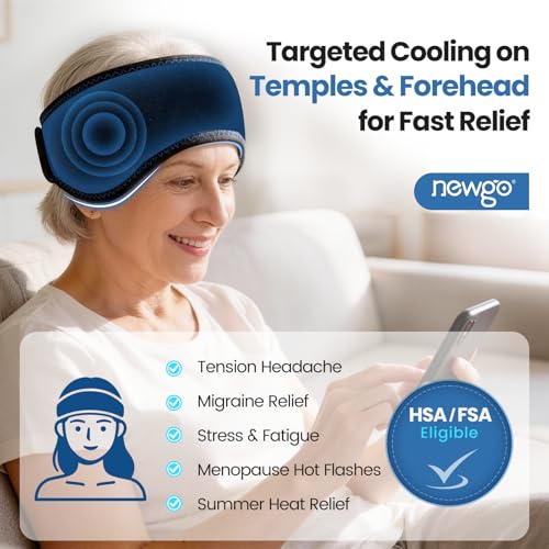 Image of NEWGO Headache Ice Pack Head Wrap for Migraines, FSA Eligible, Cold Pack Head Ice Therapy Wrap for Headache Relief, Tension, Sinus Pain, Chemo, Head Injuries