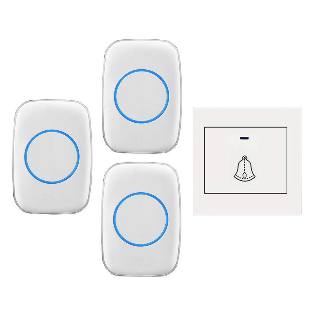 Timbre Inalámbrico con 3 Receptores, Kit De Timbre De Puerta Impermeable IP44 A 300 M De Alcance, 36 Tonos De Llamada, 4 Niveles De Volumen, Indicador LED,Blanco