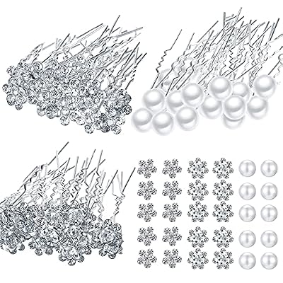 60 Pieces Bridal Wedding Hair Pins Silver Pearl Rhinestone Crystal Flower U Shape Clips Diamond Jewelry Updo Hair Barrettes Prom Styling Decorations Accessories for Brides Bridesmaids Women