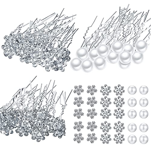 60 Pieces Bridal Hair Pins Accessories Pearl Rhinestone Flower U Shape...