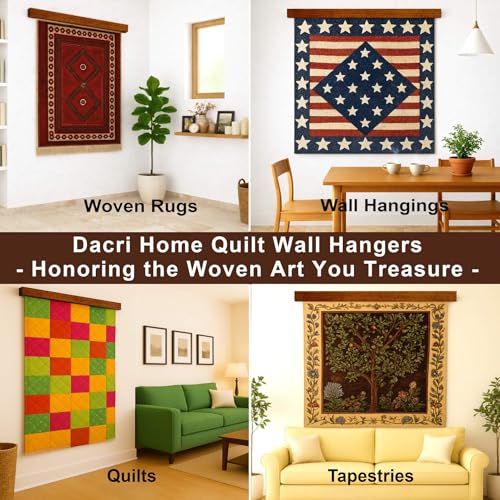 Image of DACRI HOME 36-Inch Quilt Hanger for Wall Display, Solid Teak Quilt Rack