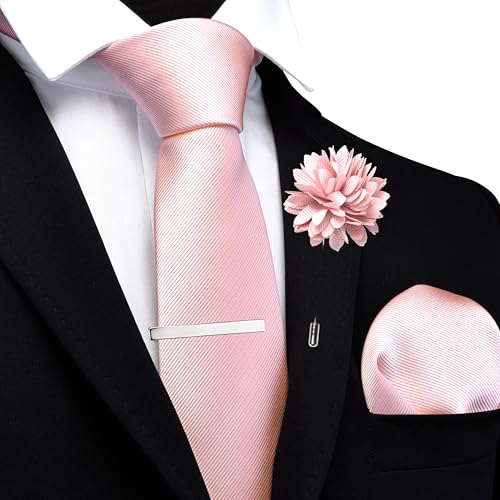 Image of Branduce 3.15 inch(8cm) Solid Formal Tie and Pocket Square Plain Necktie Lapel Pin and Tie Clip Set for Men