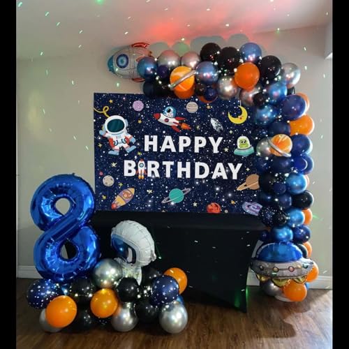 Image of 1 pc Space Theme Backdrop Cloth (6.5ft X 5ft) Space Theme Birthday Decorations Galaxy Solar System Planet Outerspace Astronaut Backdrop Curtain for Birthday (Pack of 1, Multicolor)