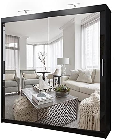 Double Mirror Sliding Door Chicago Wardrobe with LED LIGHT 90/120/150/180/203 (White, 150cm)