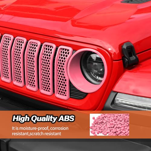 Image of JeCar Mesh Grill Inserts Headlight Cover Trim for Jeep Wrangler JL JLU 2024+ (Pink)