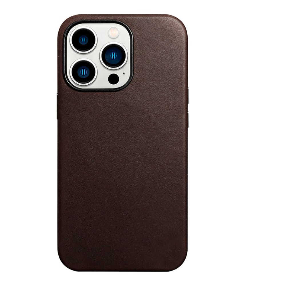 Étui en cuir véritable souple pour iPhone 14 Pro Max antichoc café - 5