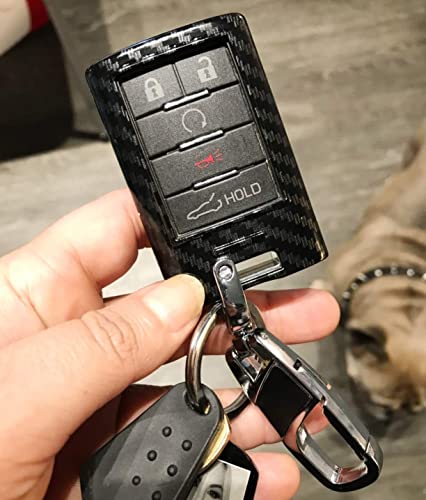 Ijdmtoy Glossy Black Carbon Fiber Finish Exact Fit Key Fob Shell Cover W/Keychain Compatible With Cadillac Ats Cts Dts Xts Srx Sts Escalade Or Chevrolet C7 Corvette, Etc #TOP7