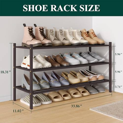 Image of Smiry Bamboo Shoe Rack, 5 Horizontal Slats, 3 Tier - 33.9 inch Wide, Brown
