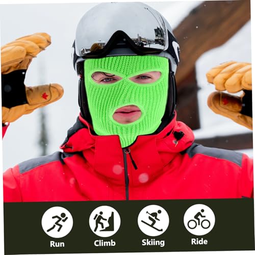 Máscara de nieve para invierno con 3 agujeros, máscara facial tejida para hombre y mujer, balaclava completa cálida, verde claro miniatura 2
