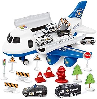 FUN LITTLE TOYS Airplane Toys with 6 Police Die-cast Toy Cars and Accessories